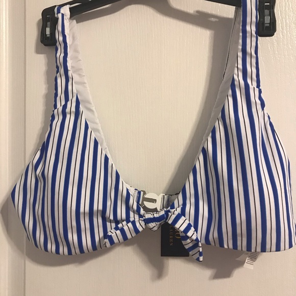 Cobalt blue and White stipe knot front bikini top - Picture 3 of 5